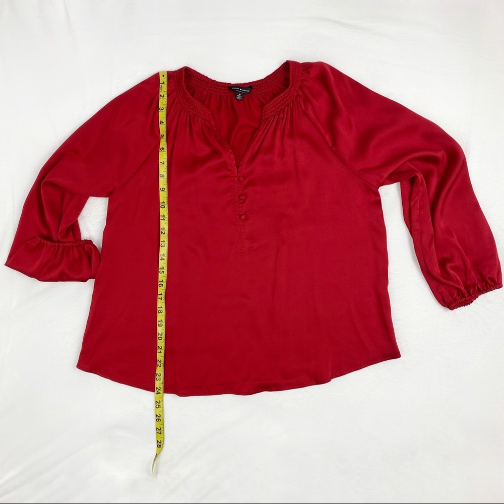 Lucky Brand | Silk Popover Blouse Rich Red - Picture 7 of 8
